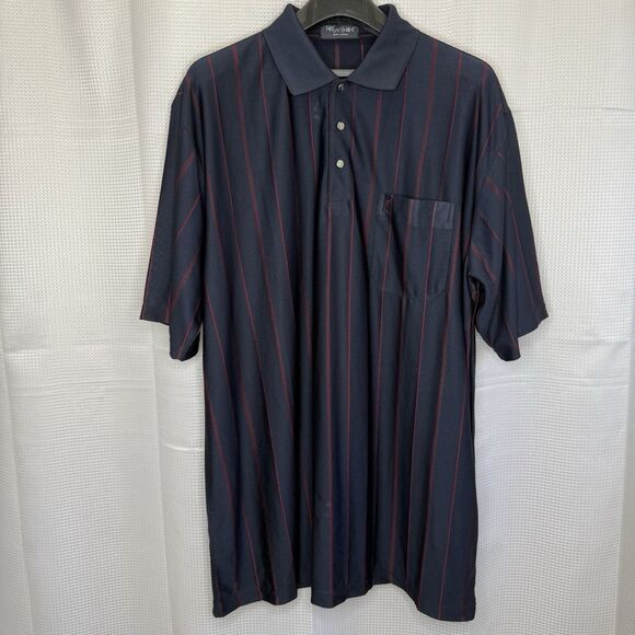Yves Saint Laurent / YSL Other - Vtg Yves Saint Laurent YSL 100% Silk Navy Red Stripe Polo Shirt Mens Approx. XXL